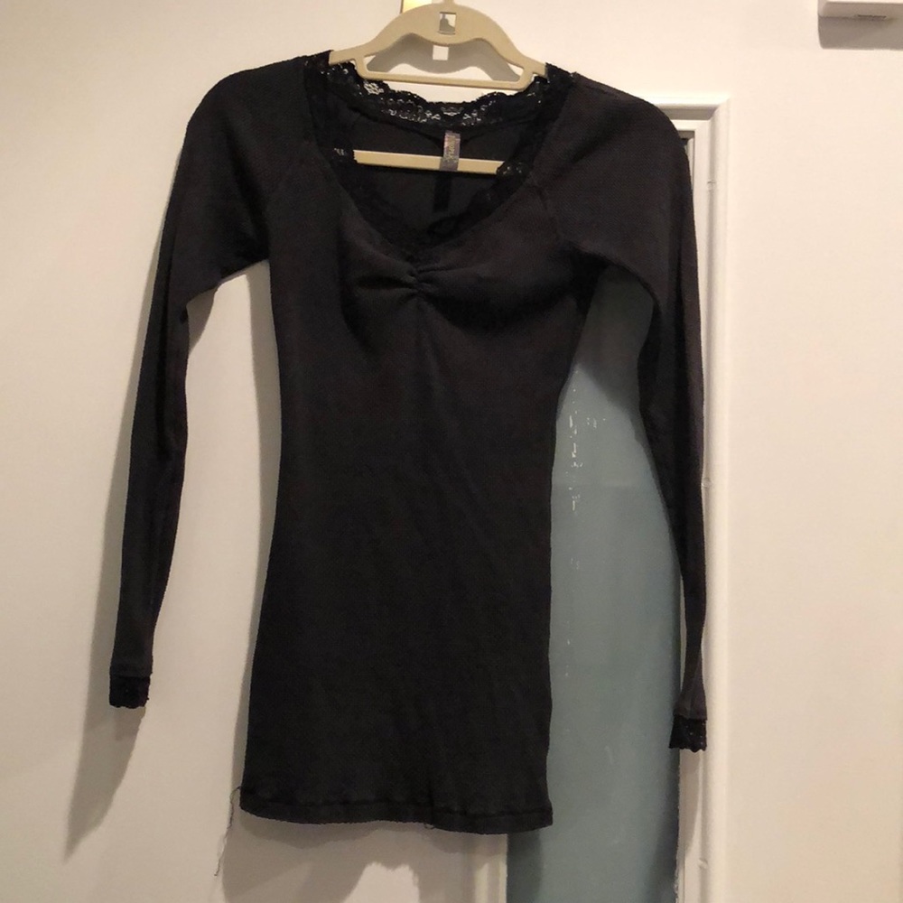 Free people waffle long sleeve with lace